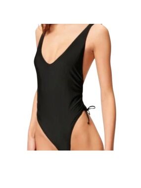 NWT Good American Shine Cinch Plunging Cheeky One Piece Swimsuit Black Size 1X